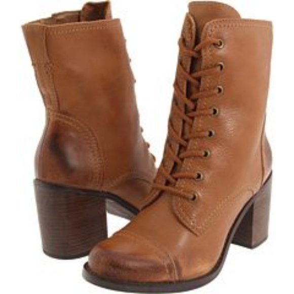 Steven By Steve Madden Shoes - Steven by Steve Madden "Whit" Brown Leather Heeled Boot Side Zip with Laces